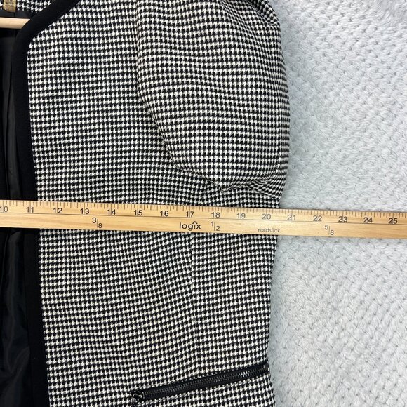 Vintage Kasper Jacket Black White Houndstooth Jewel Neck Short Open Blazer Sz 10 - Picture 8 of 12